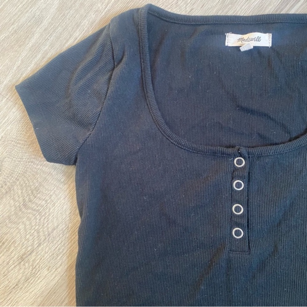 Madewell Ribbed Black Henley Crop Top XXS - Picture 3 of 7